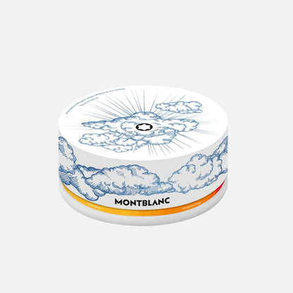 Montblanc white cylindrical box with blue illustrations and orange band Johann Wolfgang von Goethe ink bottle set