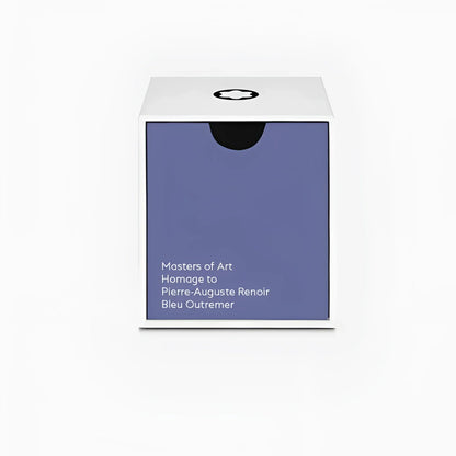 White rectangular boccetta d’inchiostro montblanc 50ml with purple front panel and black text montblanc logo