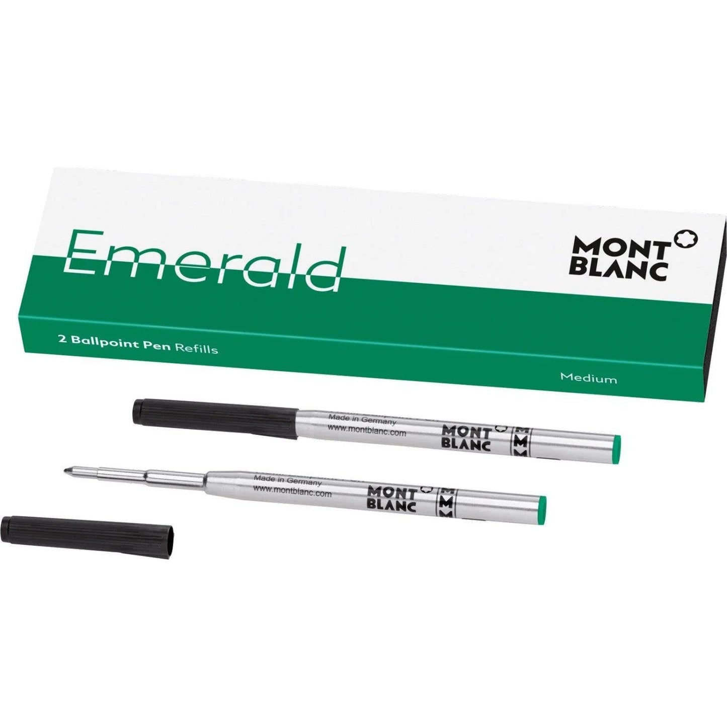 Montblanc Medium Emerald Green Ballpoint Pen Refill with Black Caps and Silver Body Unisex Height