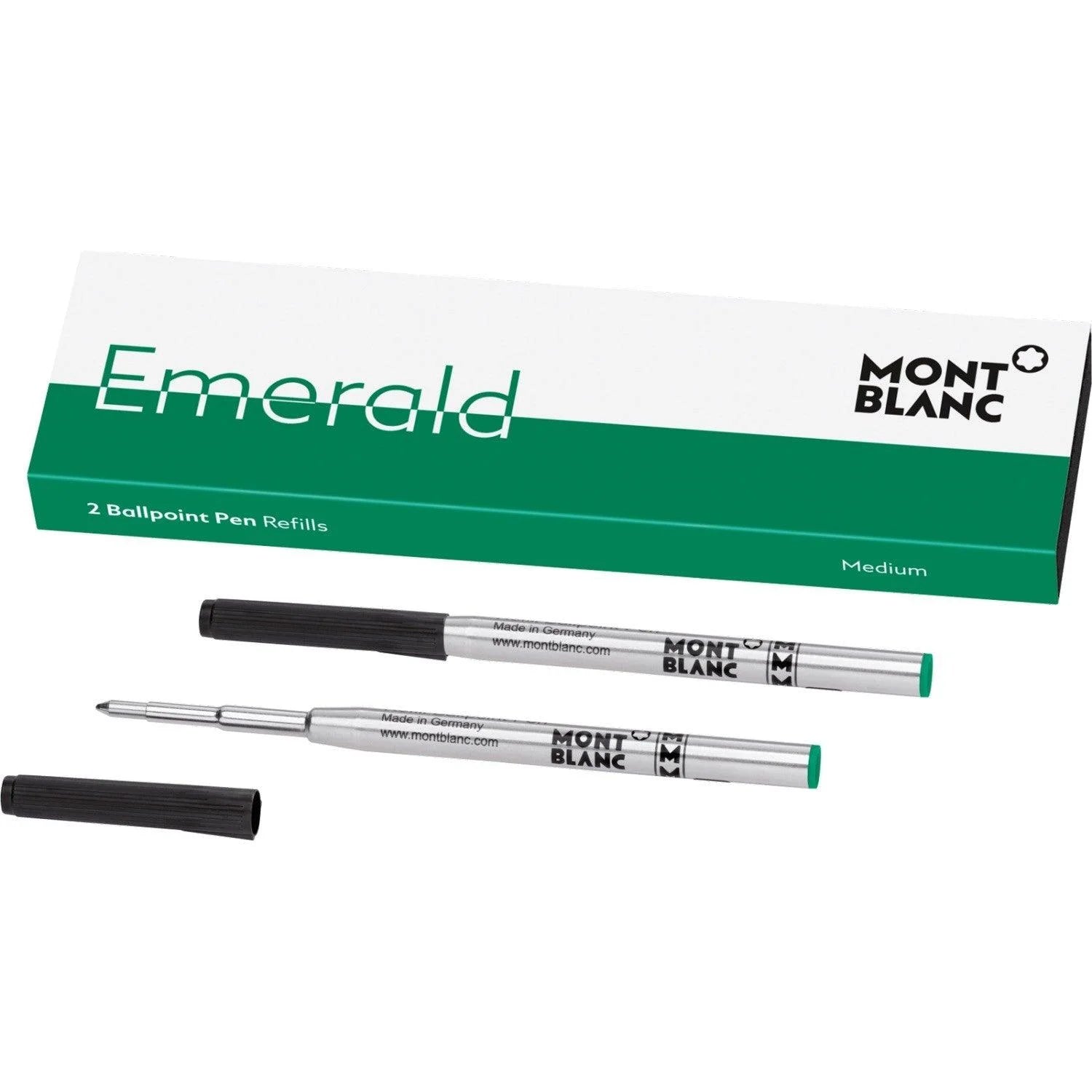 Montblanc Medium Emerald Green Ballpoint Pen Refill with Black Caps and Silver Body Unisex Height
