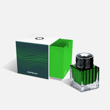 Boccetta d’inchiostro montblanc starwalker polargreen verde 50ml con corpo in vetro sfaccettato e tappo nero con logo bianco star