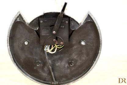 Black cat shaped wall clock with silver metal edge and visible mechanism vintage floor lamp arteluce triana postmodernism italian award winning duo perry