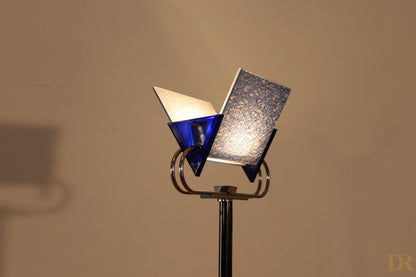 Vintage Arteluce Triana floor lamp in blue with metal frame and angled panels by award-winning duo Perry