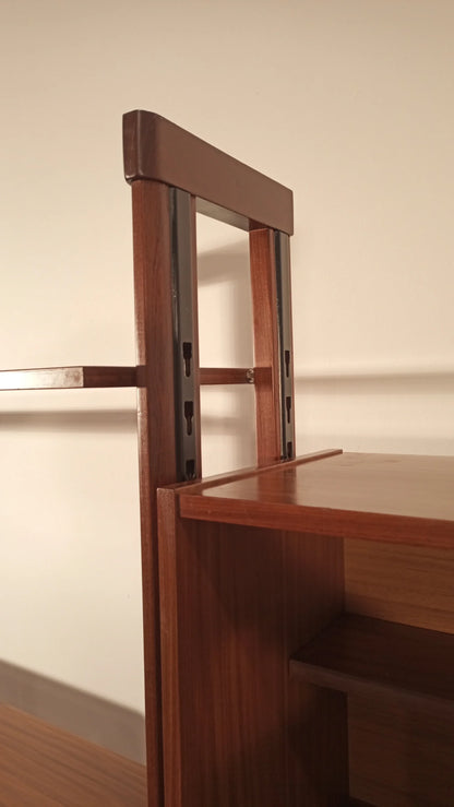 Vintage modular teak bookcase with wooden desk and partial glass panel, original Italian, 1960s