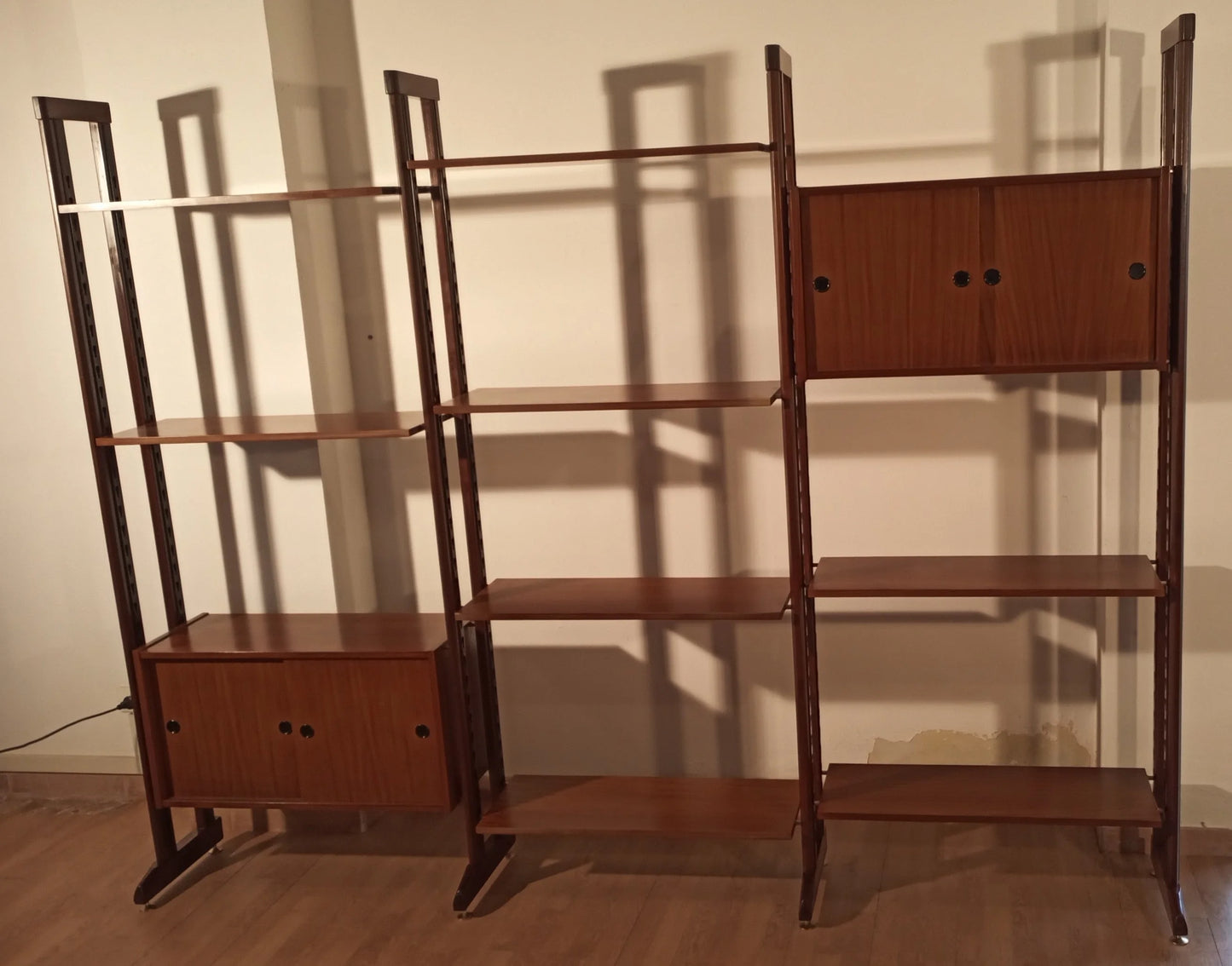 Original vintage modular teak bookcase with two closed compartments, mid-century Italian style, 1960s