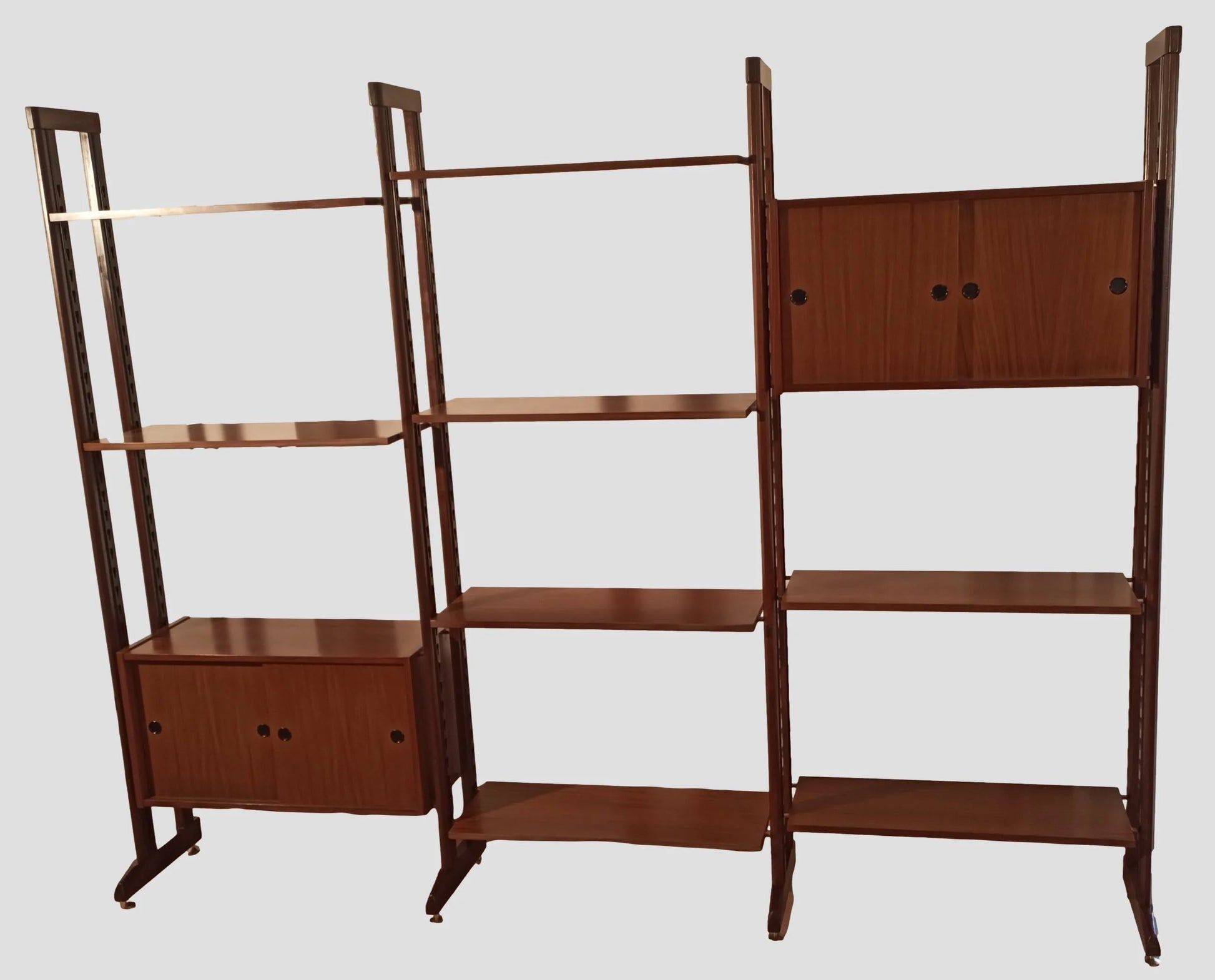 Original vintage modular teak bookcase with shelves and cabinets, Italian design from the 1960s, mid-century modern