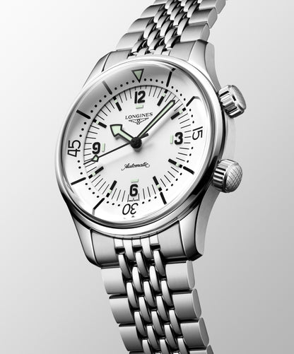 Longines Legend Diver 38mm white automatic steel watch L3.764.4.99.6