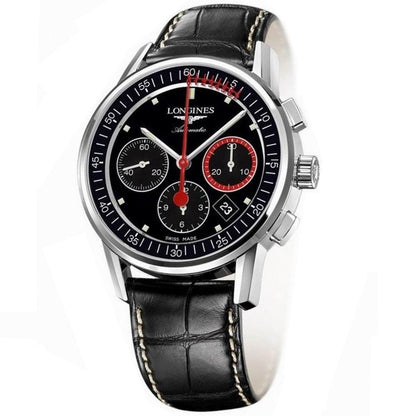 Longines Column-Wheel Chronograph Record 41mm black steel automatic watch L4.754.4.52.4
