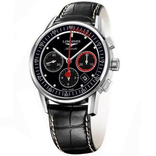 Longines Column-Wheel Chronograph Record 41mm black steel automatic watch L4.754.4.52.4