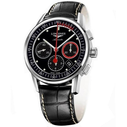 Longines Column-Wheel Chronograph Record 41mm black steel automatic watch L4.754.4.52.4
