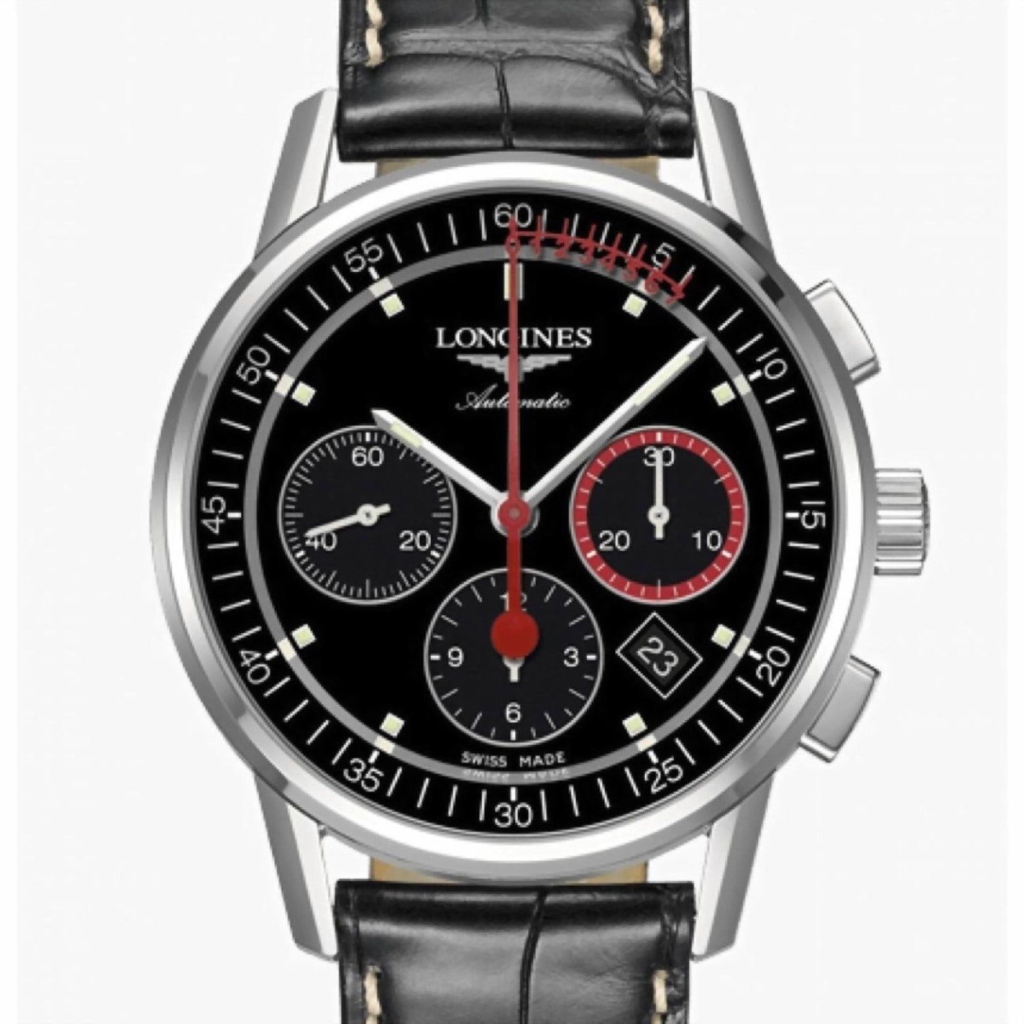 Longines Column-Wheel Chronograph Record 41mm black steel automatic watch L4.754.4.52.4