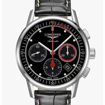 Longines Column-Wheel Chronograph Record 41mm black steel automatic watch L4.754.4.52.4