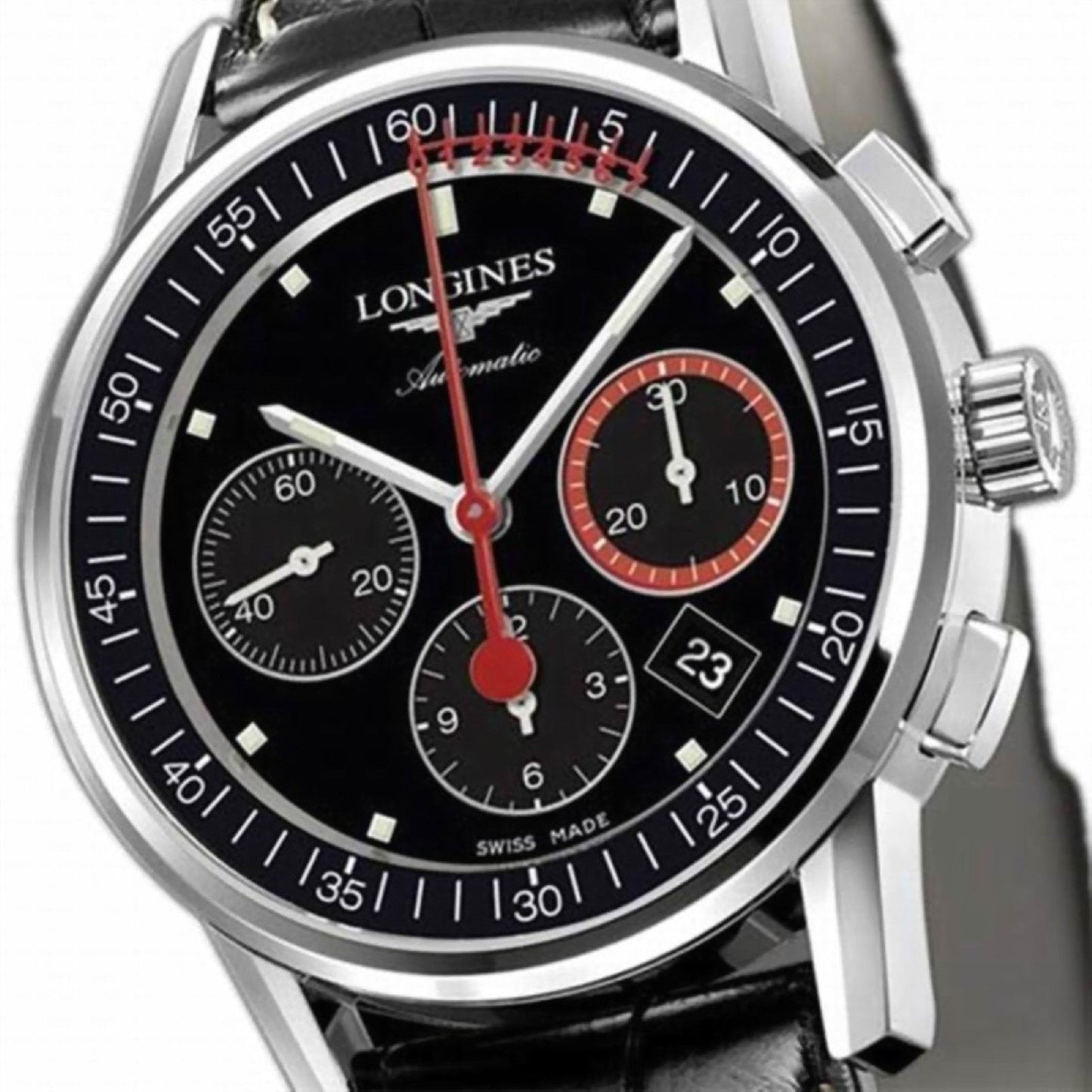 Longines Column-Wheel Chronograph Record 41mm black steel automatic watch L4.754.4.52.4