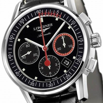 Longines Column-Wheel Chronograph Record 41mm black steel automatic watch L4.754.4.52.4