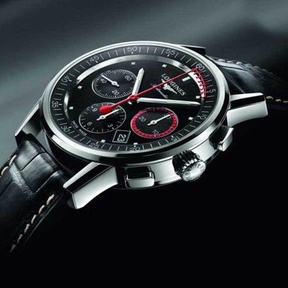 Longines Column-Wheel Chronograph Record 41mm black steel automatic watch L4.754.4.52.4