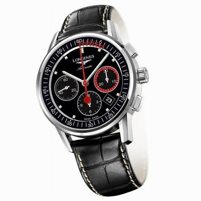 Longines Column-Wheel Chronograph Record 41mm black steel automatic watch L4.754.4.52.4