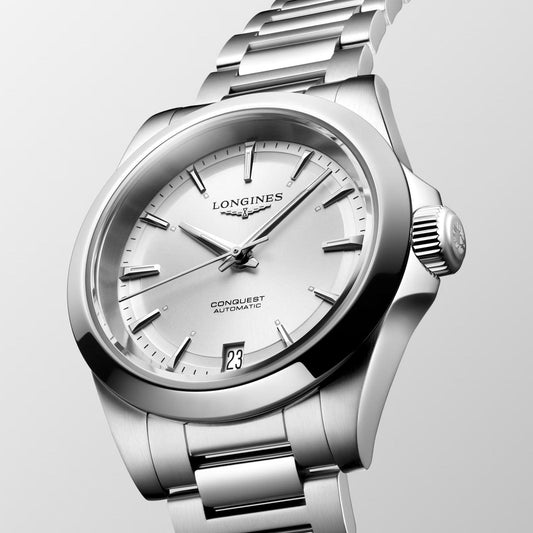 Longines Conquest 2023 34mm silver automatic steel watch L3.430.4.72.6