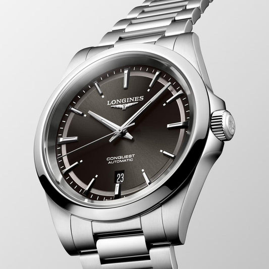 Longines Conquest 2023 41mm black steel automatic watch L3.830.4.52.6
