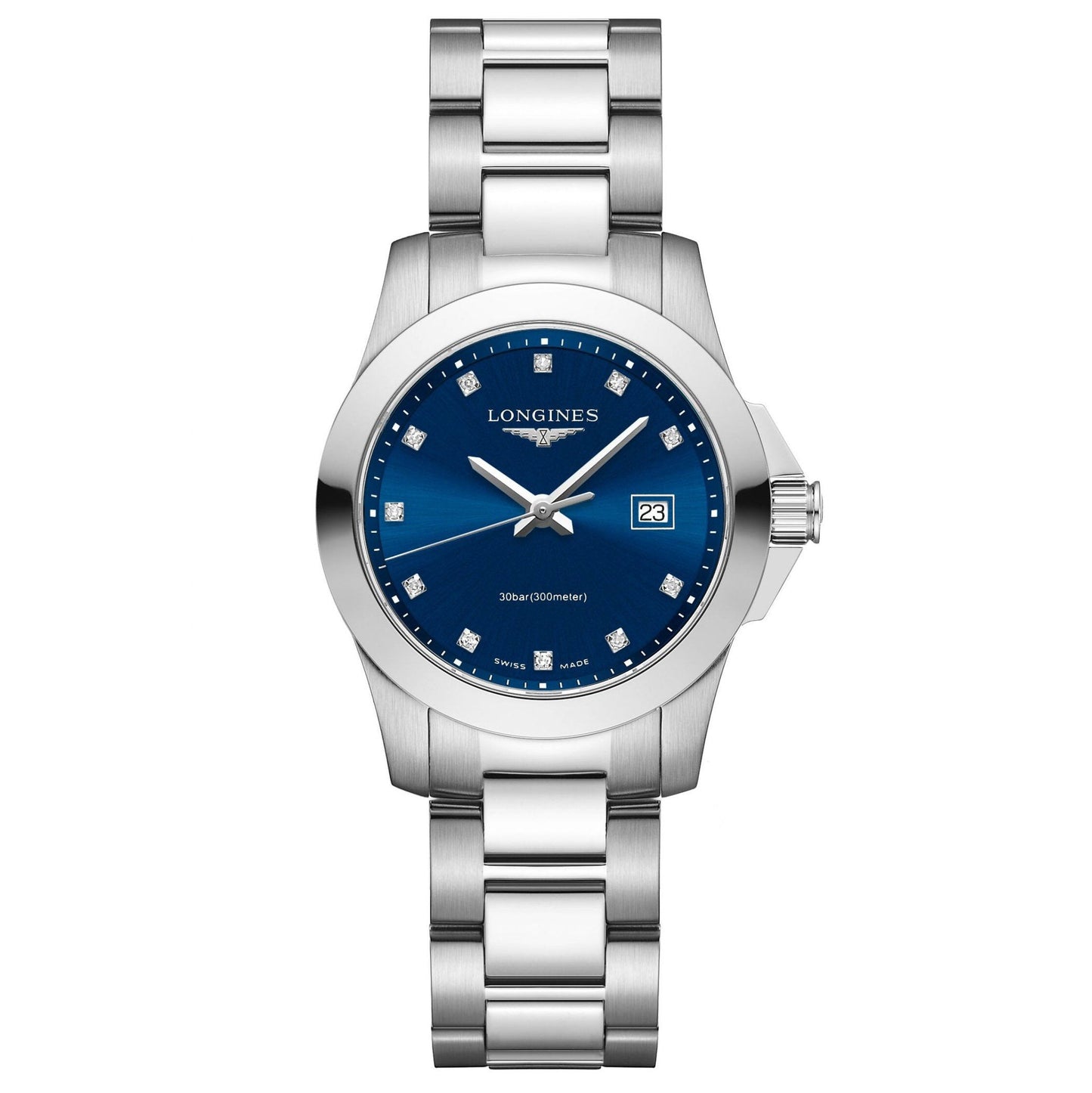 Longines Conquest Watch 29.5mm Blue Diamonds Steel Quartz L3.376.4.97.6
