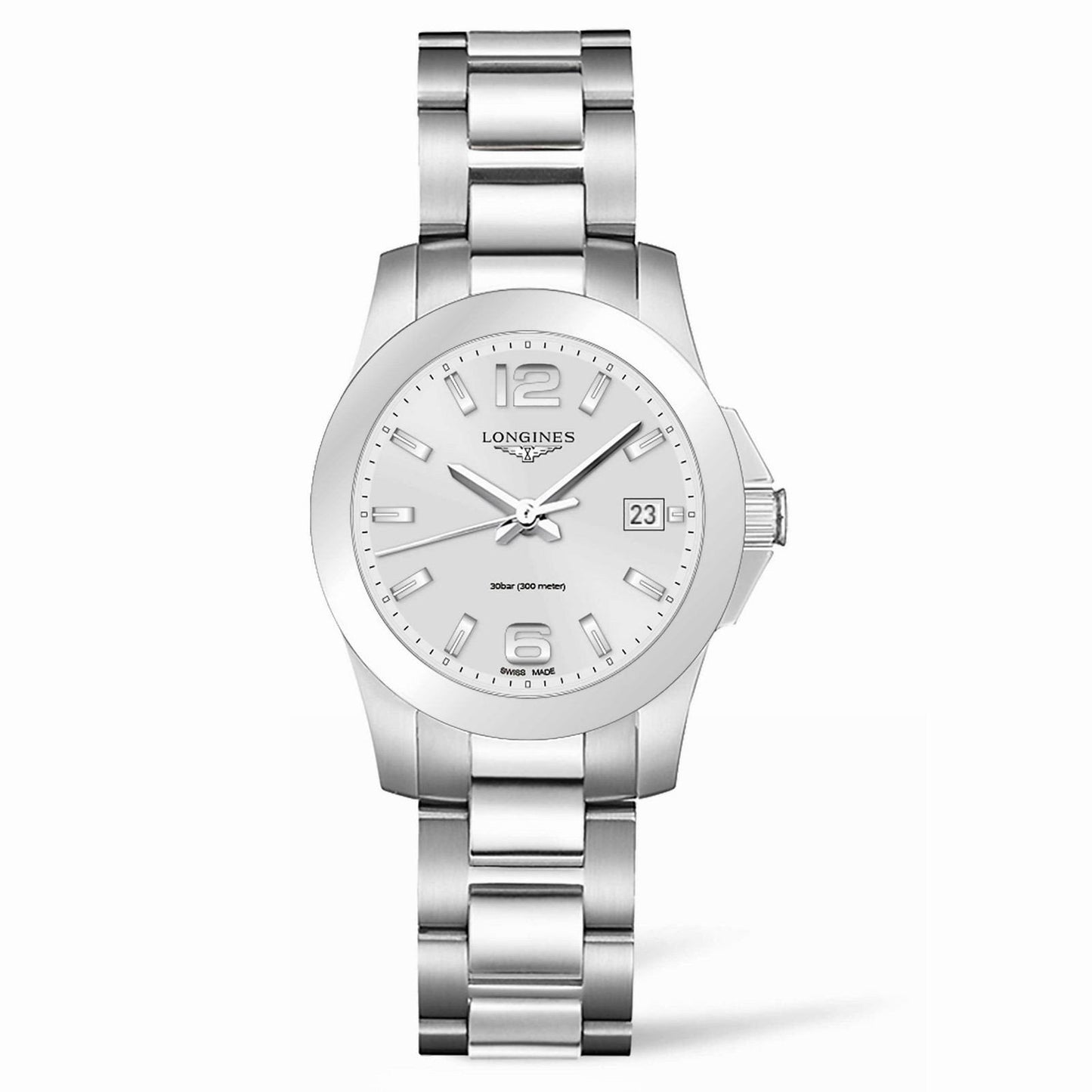 Longines Conquest watch 34mm silver steel quartz L3.377.4.76.6