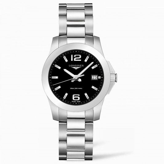 Longines Conquest watch 34mm black steel quartz L3.377.4.58.6