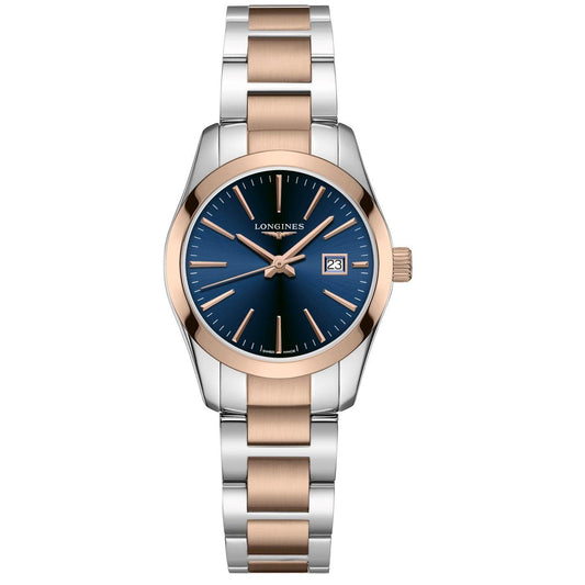 Longines Conquest Classic 29.5mm blue steel red PVD women's quartz watch L2.286.3.92.7