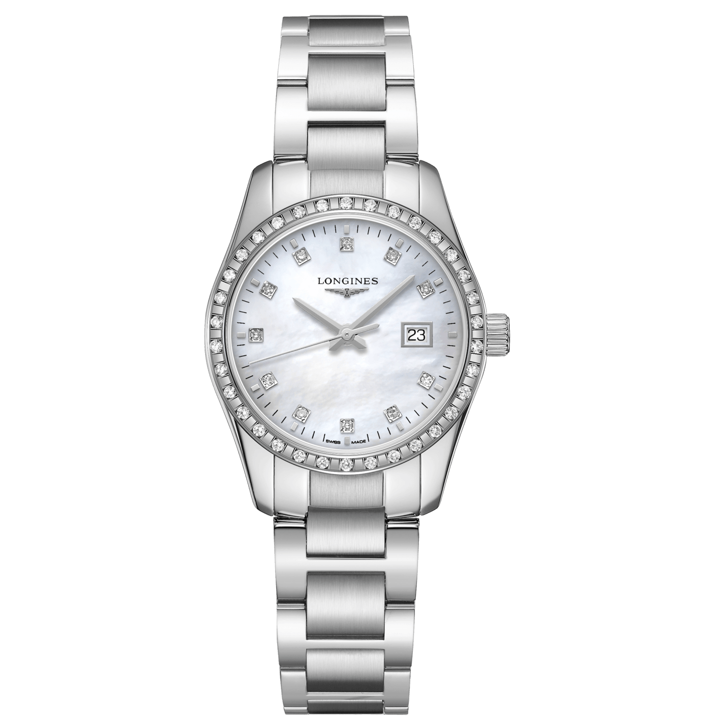 Longines Conquest Classic 29.5mm Mother-of-Pearl Diamond Quartz Steel Watch L2.286.0.87.6