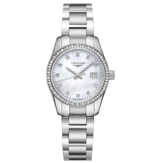 Longines Conquest Classic 29.5mm Mother-of-Pearl Diamond Quartz Steel Watch L2.286.0.87.6