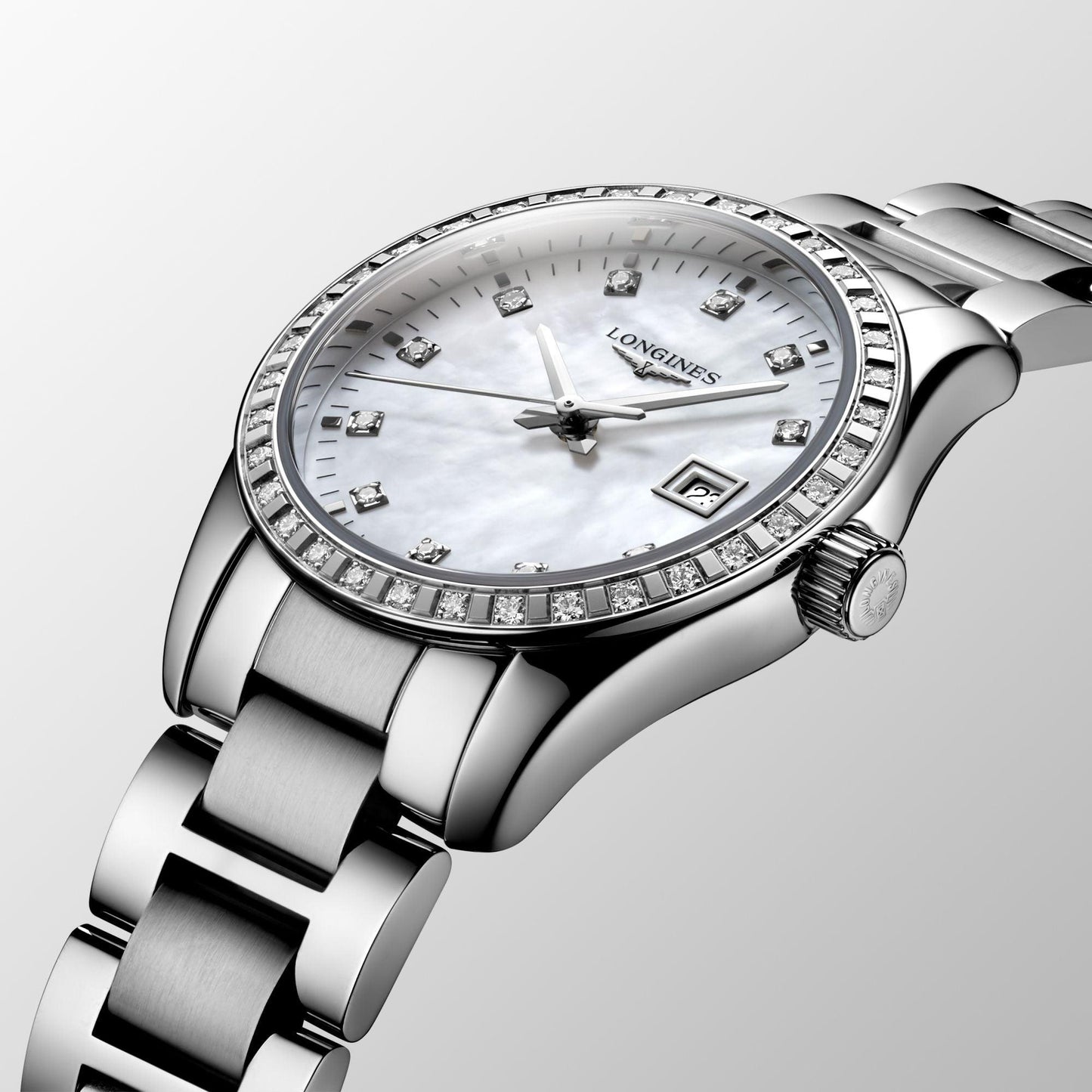 Longines Conquest Classic 29.5mm Mother-of-Pearl Diamond Quartz Steel Watch L2.286.0.87.6