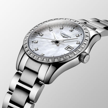Longines Conquest Classic 29.5mm Mother-of-Pearl Diamond Quartz Steel Watch L2.286.0.87.6