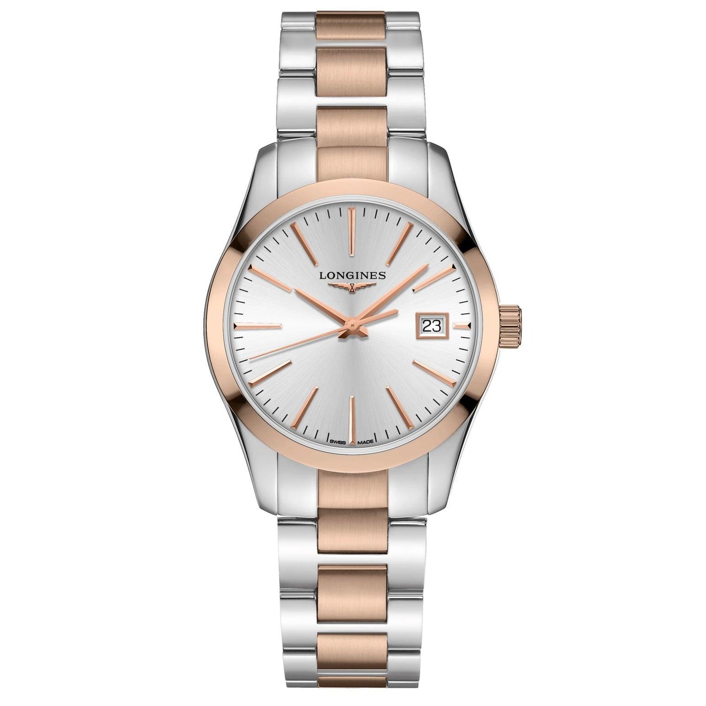 Longines Conquest Classic 34mm Silver Quartz Steel PVD Rose Gold Watch L2.386.3.72.7