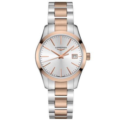 Longines Conquest Classic 34mm Silver Quartz Steel PVD Rose Gold Watch L2.386.3.72.7