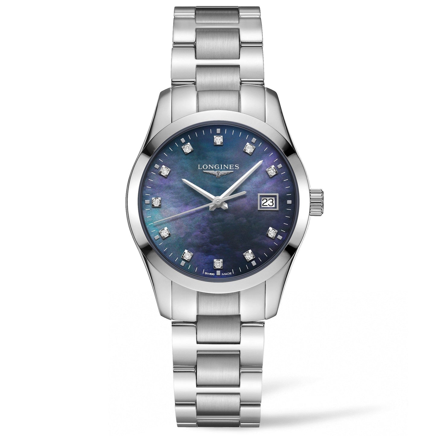 Longines Conquest Classic 34mm black mother-of-pearl steel quartz watch L2.386.4.88.6