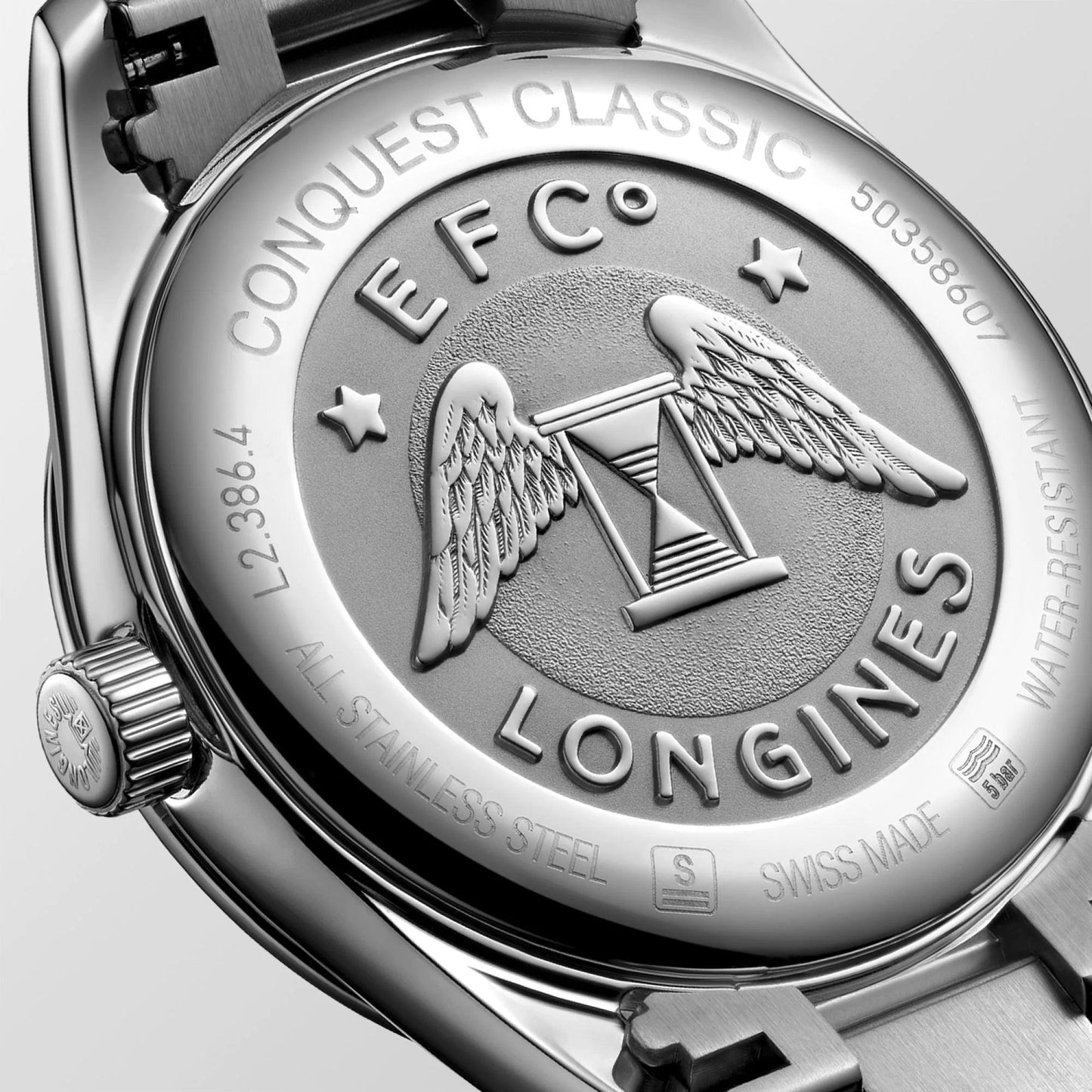 Longines Conquest Classic 34mm black mother-of-pearl steel quartz watch L2.386.4.88.6