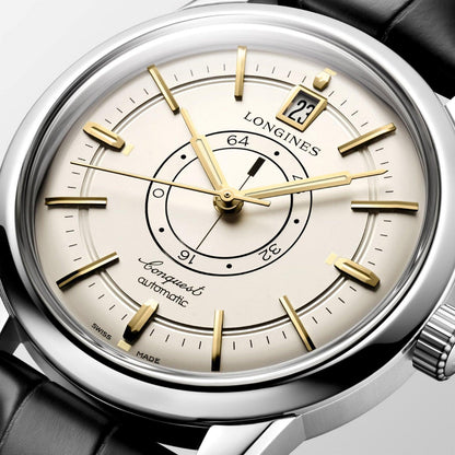 Longines Conquest Heritage Central Power Reserve 38mm champagne automatic steel watch L1.648.4.78.2