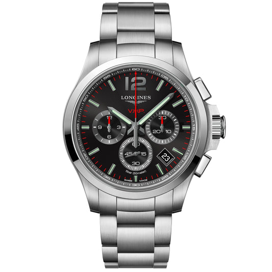 Longines watch Conquest VHP chronograph 42mm black steel quartz L3.717.4.56.6