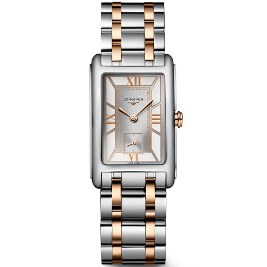 Longines DolceVita watch 23.30x37.00mm white quartz steel and 18kt rose gold L5.512.5.75.7