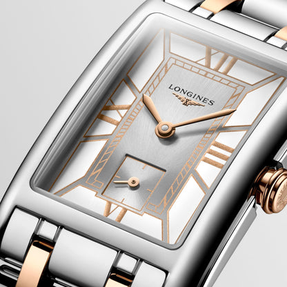 Longines DolceVita watch 23.30x37.00mm white quartz steel and 18kt rose gold L5.512.5.75.7