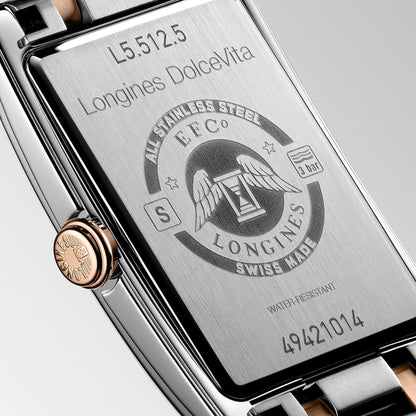 Longines DolceVita watch 23.30x37.00mm white quartz steel and 18kt rose gold L5.512.5.75.7