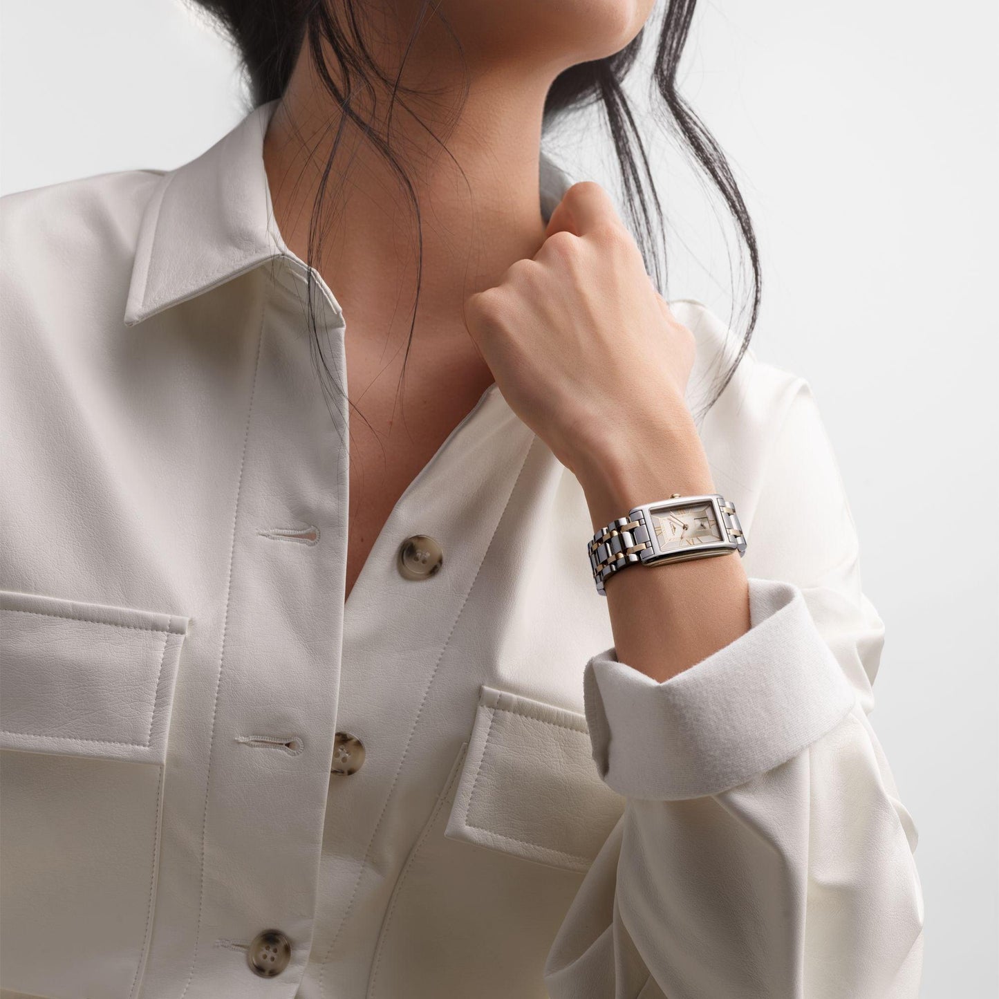 Longines DolceVita watch 23.30x37.00mm white quartz steel and 18kt rose gold L5.512.5.75.7