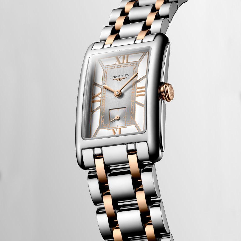 Longines DolceVita watch 23.30x37.00mm white quartz steel and 18kt rose gold L5.512.5.75.7