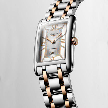 Longines DolceVita watch 23.30x37.00mm white quartz steel and 18kt rose gold L5.512.5.75.7