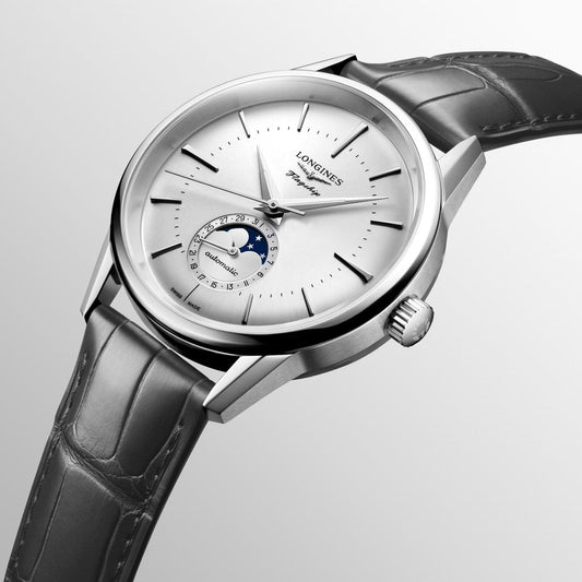 Longines Flagship Heritage Moonphase 38.5mm silver automatic steel watch L4.815.4.72.2