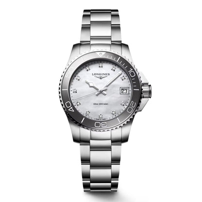 Longines watch Hydroconquest 32mm mother-of-pearl diamonds quartz steel