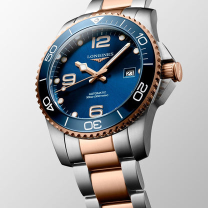 Longines HydroConquest 41mm Blue Automatic Steel Rose Gold PVD Finish Watch L3.781.3.98.7