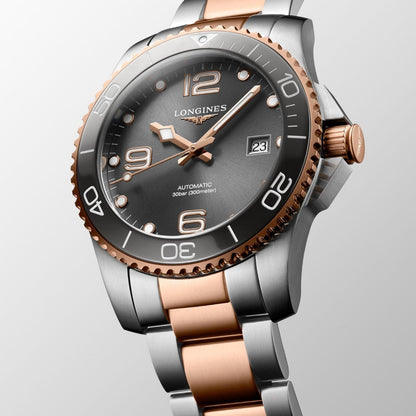 Longines HydroConquest 41mm grey automatic steel rose gold PVD finish watch L3.781.3.78.7