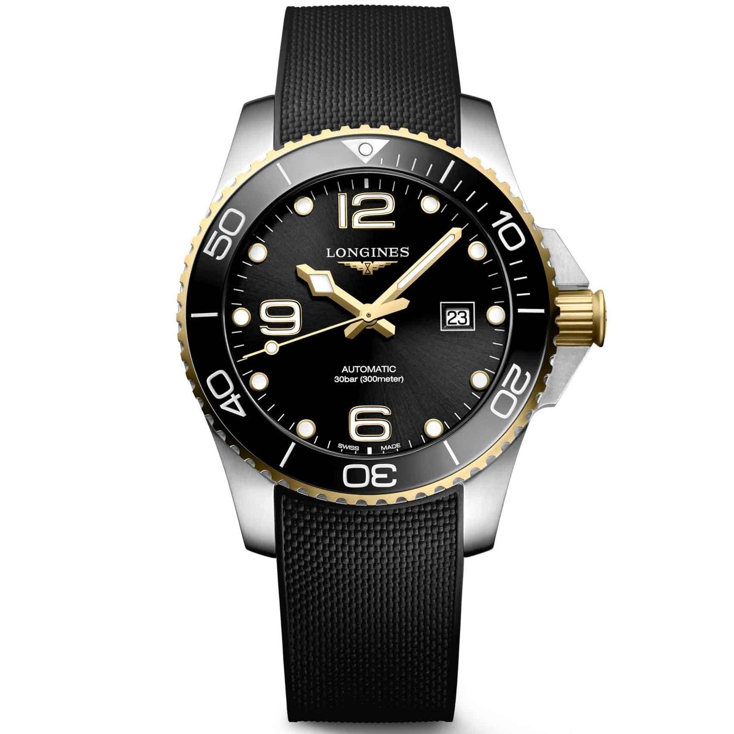 Longines HydroConquest watch 43mm black automatic steel yellow gold PVD finish L3.782.3.56.9