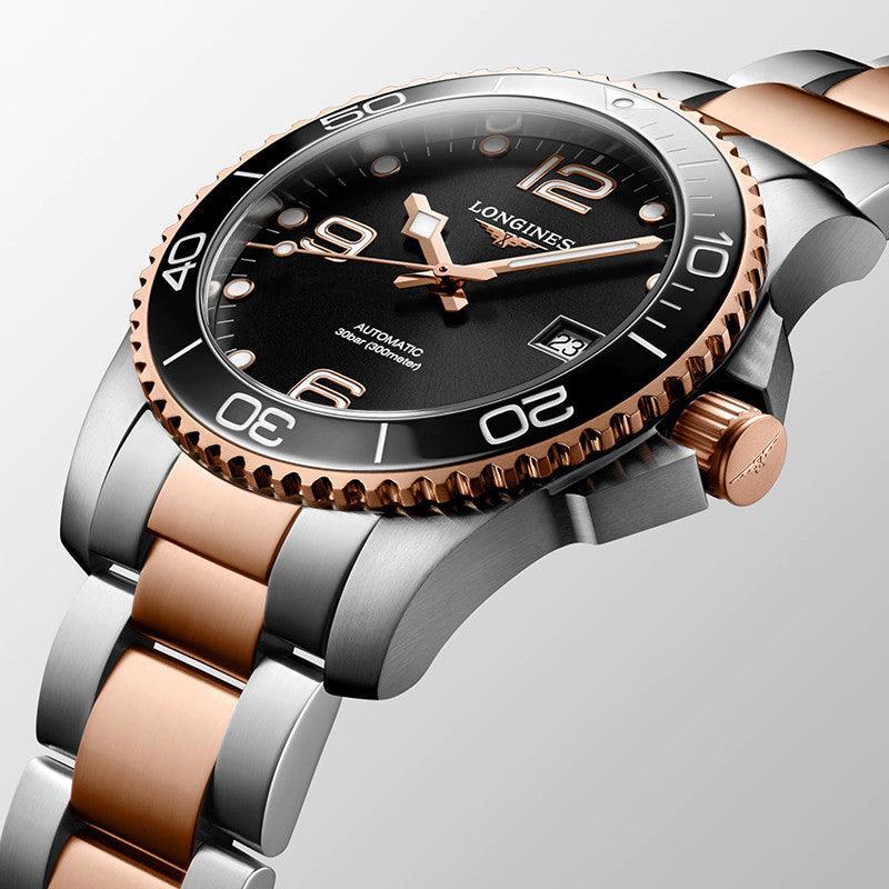 Longines HydroConquest watch 43mm black automatic steel rose gold PVD finishes L3.782.3.58.7
