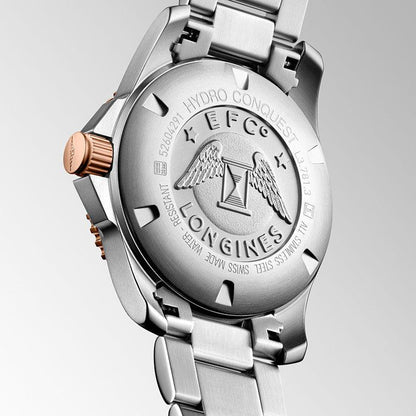Longines HydroConquest watch 43mm black automatic steel rose gold PVD finishes L3.782.3.58.7