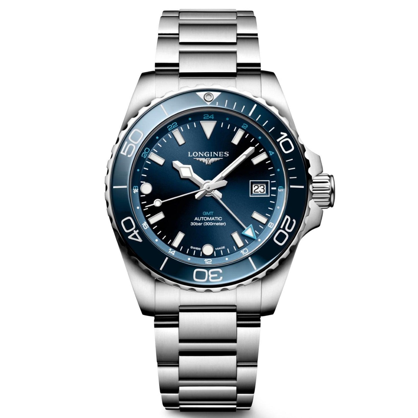 Longines Hydroconquest GMT 41mm blue automatic steel watch L3.790.4.96.6